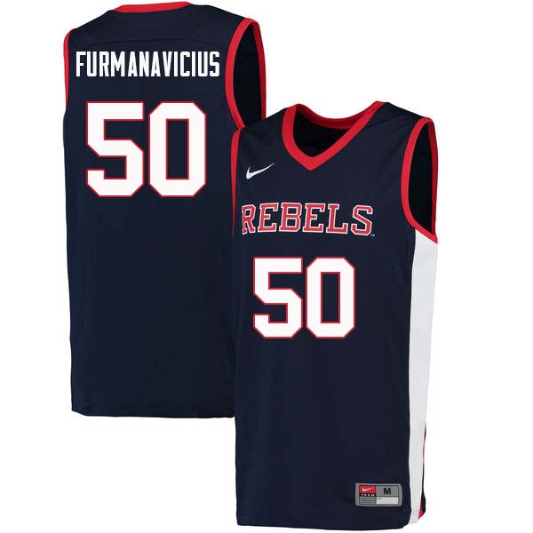 Men #50 Justas Furmanavicius Ole Miss Rebels College Basketball Jerseys Sale-Navy